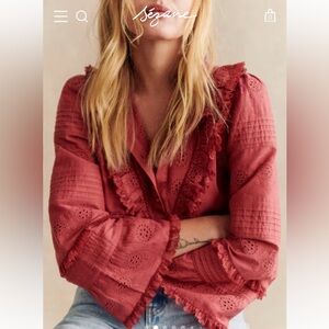 Sezane NELE SHIRT in Rosewood Women's Ruffled Lace Blouse